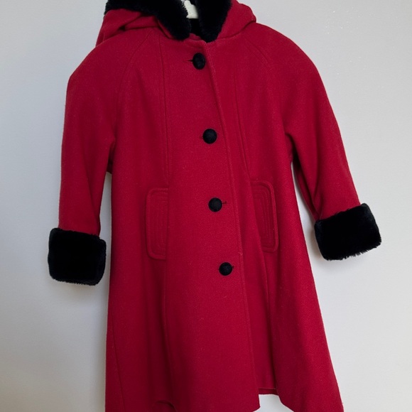 100% wool Red Kids Coat with Black faux fur Accents - Picture 10 of 16